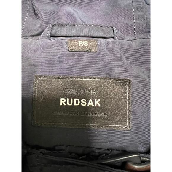 RUDSAK Women’s Two Tone Nylon Long Rain Coat - Nylon Leather Navy Black‎ - P / S - Picture 3 of 8